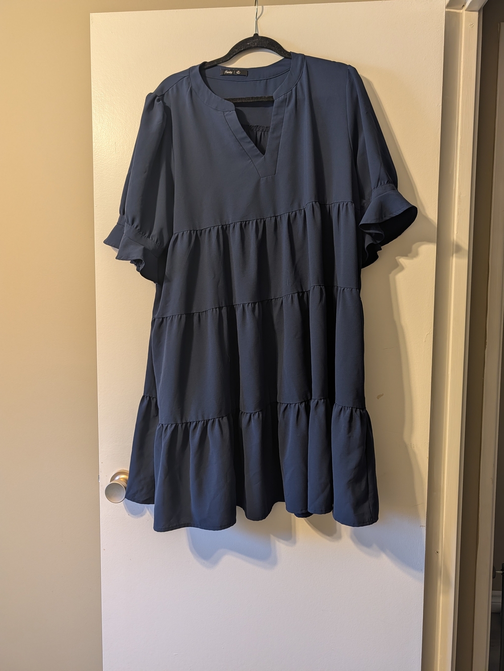 Navy Tiered Short Sleeve Dress